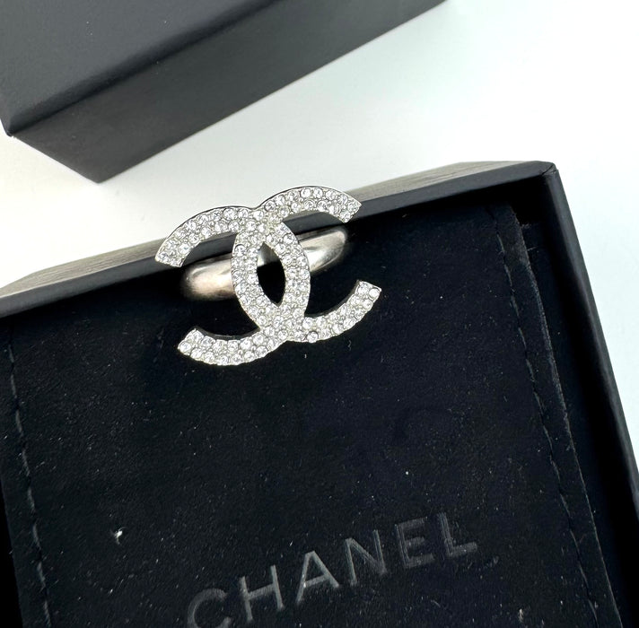 Chanel CC Silver Rhinestone Ring