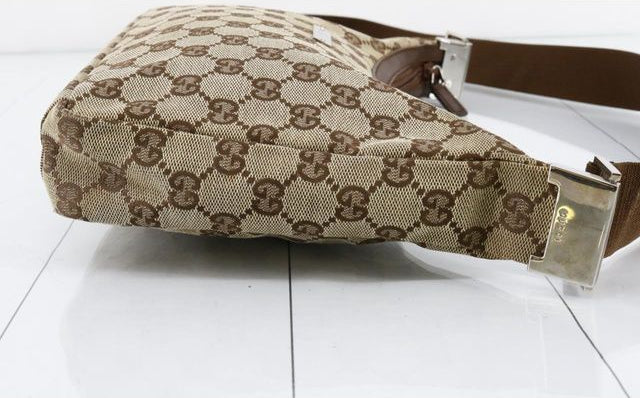 Gucci Gg Canvas Leather Shoulder Bag Beige