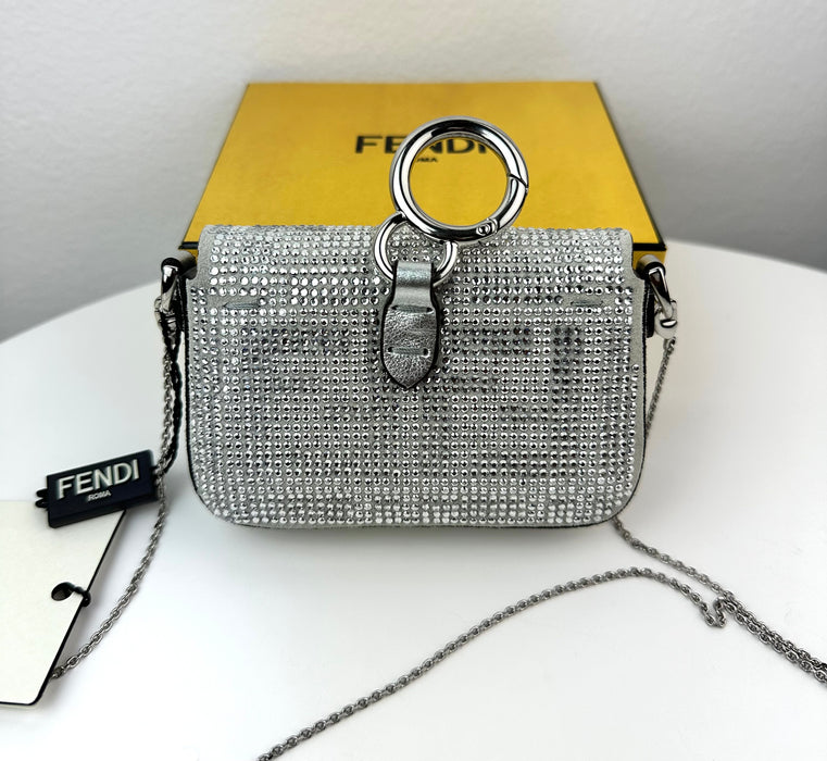 Fendi Nano Baguette Charm Silver crystals charm