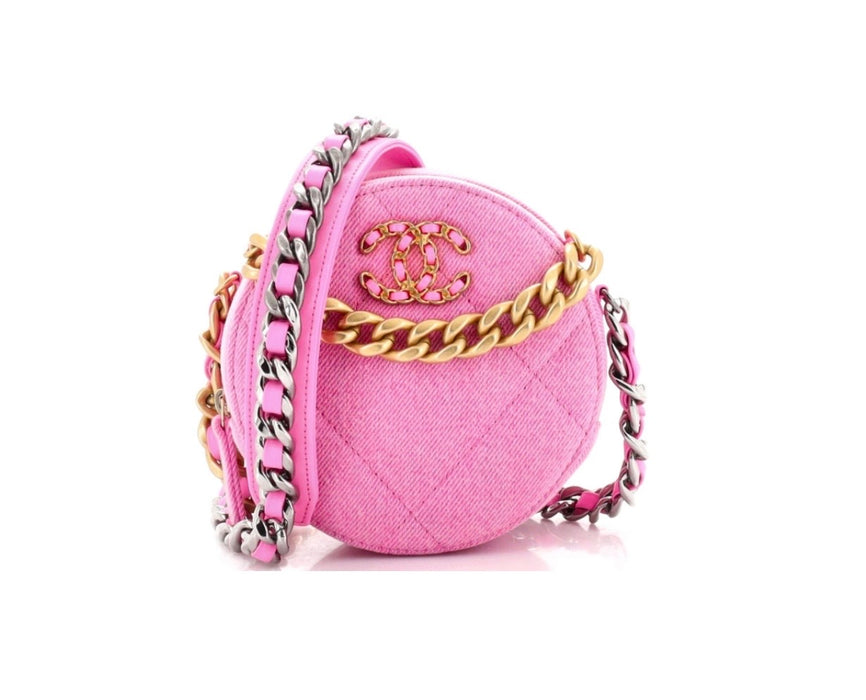 Chanel 19 Round Clutch with Chain Quilted Denim