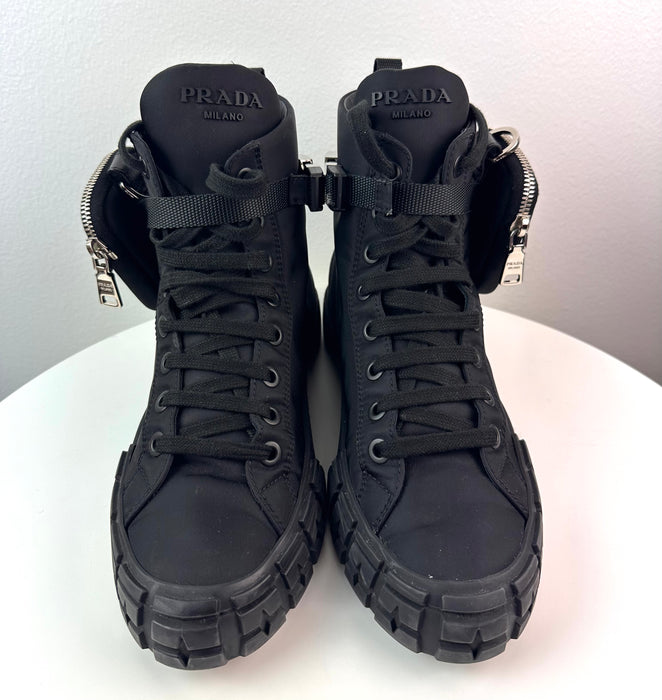 Prada Wheel Re-Nylon High-Top Sneakers with Zipper