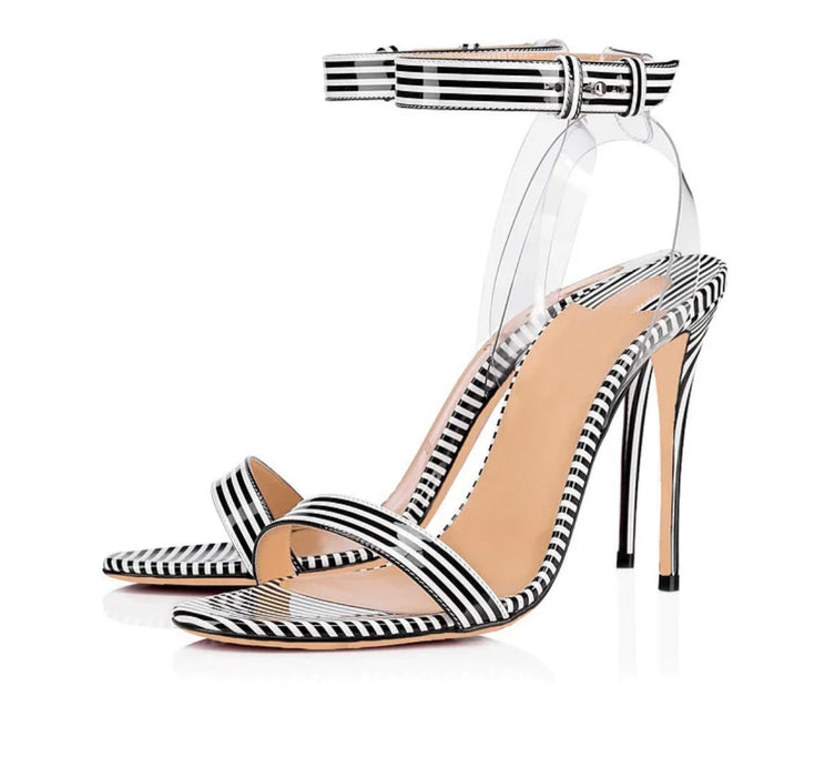 Christian Louboutin Jonatina 100mm Striped Patent Illusion Red Sole Sandals