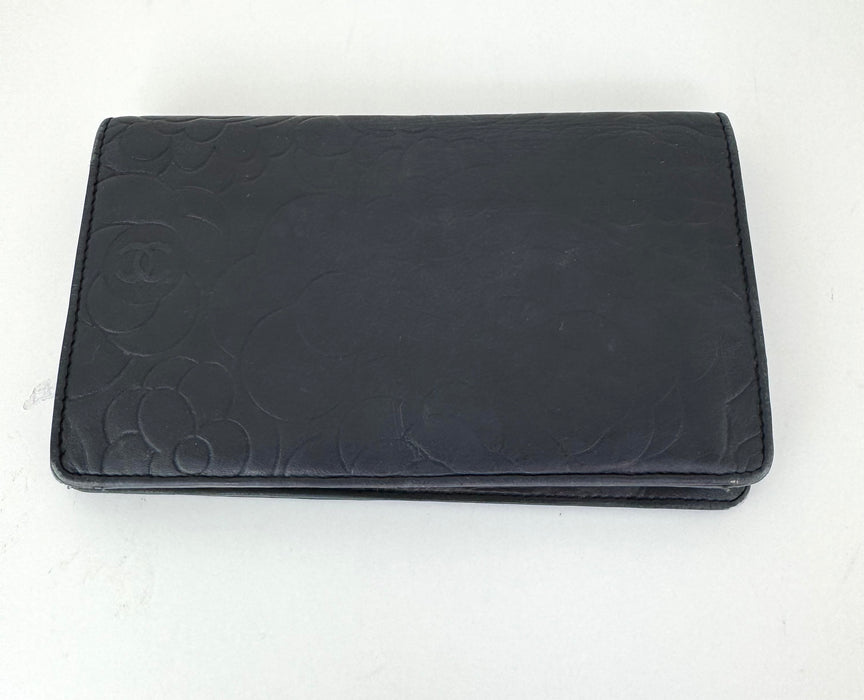 Chanel Camellia embossed lambskin leather flap wallet