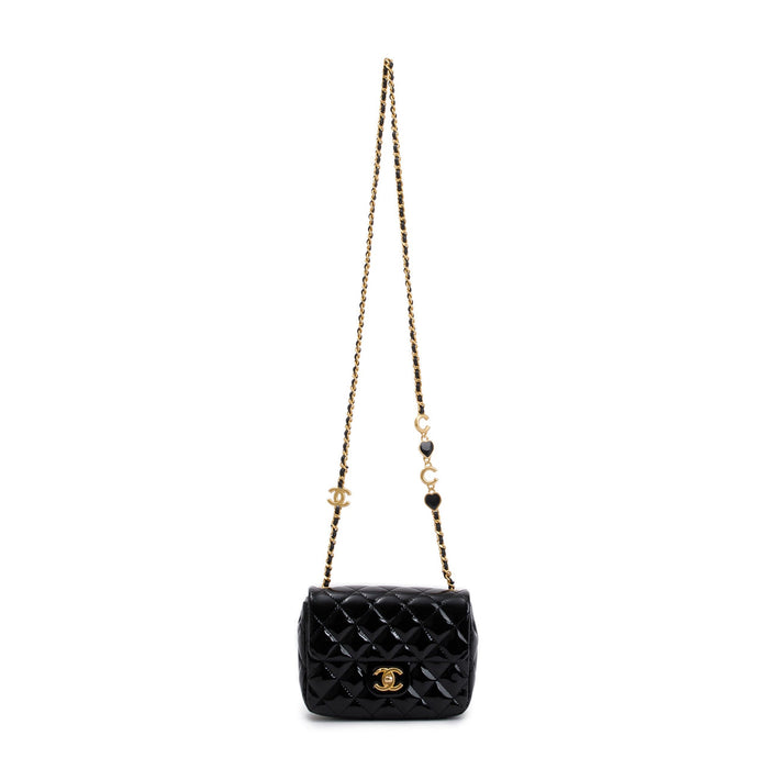 Chanel Black Quilted Patent Leather Coco De Toi Heart Square  Flap Bag
