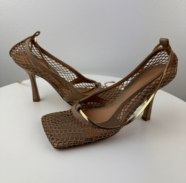 Bottega Veneta Mesh High Heel Sandal in Nude