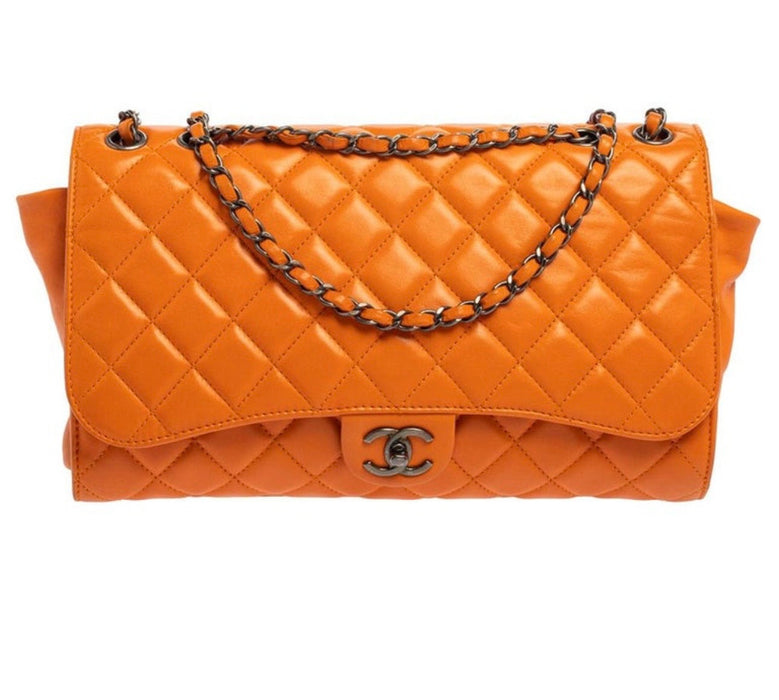 Chanel Orange Leather Grocery By Chanel Drawstring Flap Bag