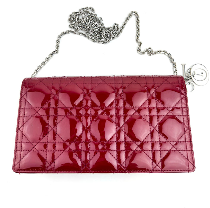 Dior Lady Dior Cherry Cannage Quilt Red Patent Chain Bag