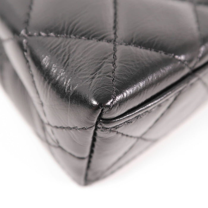 Chanel Shiny Aged Calfskin Quilted Mini Nano Kelly Shopper Black