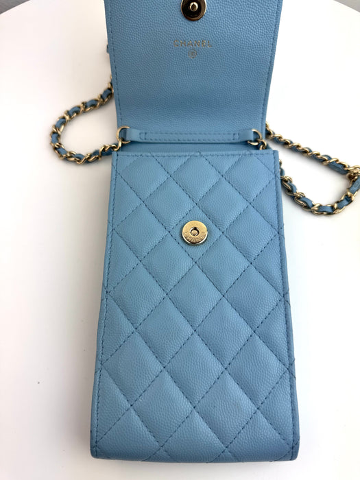 Chanel Crossbody Chain with AirPods Case Light Blue