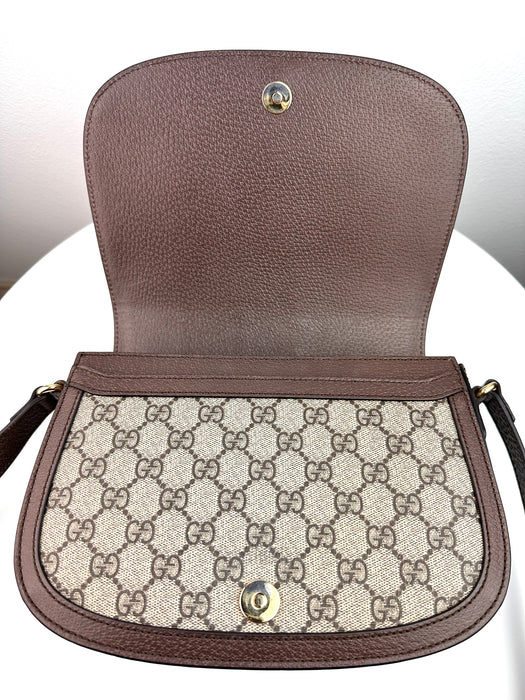 Gucci GG Supreme Monogram Web Ophidia Flap Messenger Bag Brown