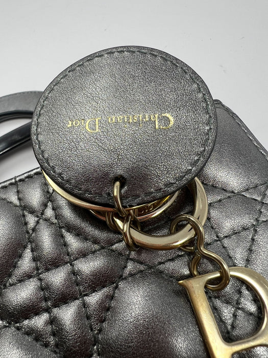 Dior Lady Cannage Leather Handbag Metallic Silver small