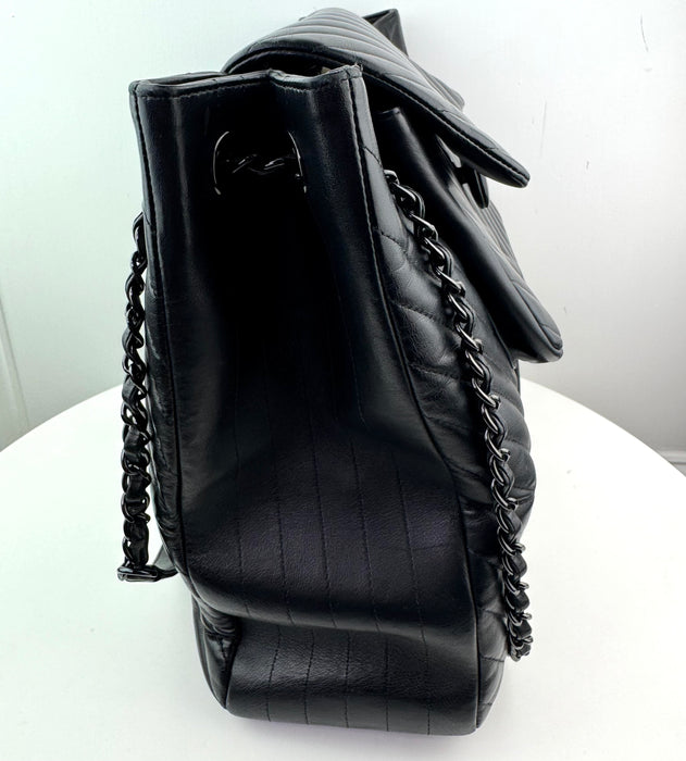 Chanel So Black Classic Flap Shopping Tote Chevron Lambskin Large