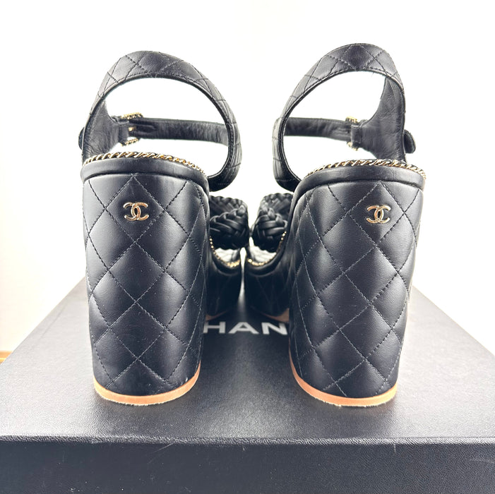 Chanel black and gold Calfskin Sandals