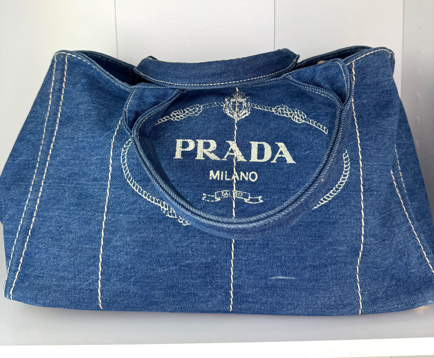 Prada Denim Canapa Logo Tote Avio