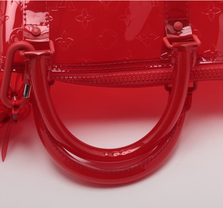 Louis Vuitton Virgil Abloh Red Monogram PVC Keepall Bandouliére 50