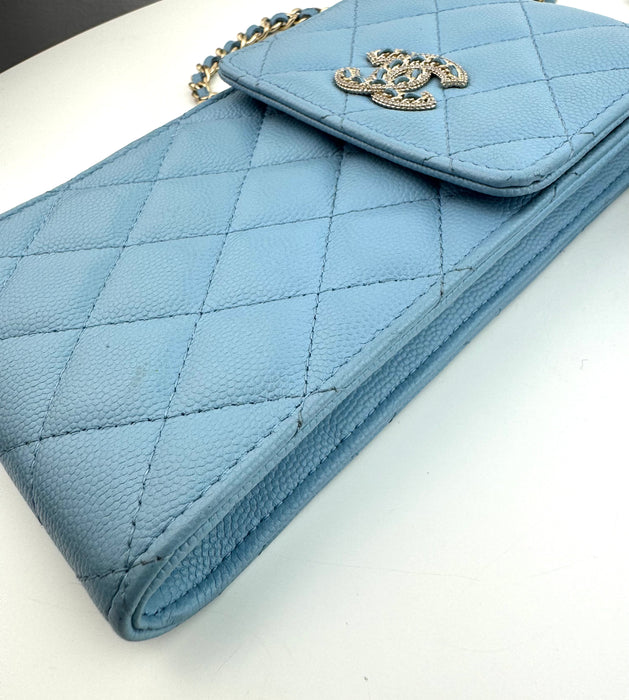 Chanel Crossbody Chain with AirPods Case Light Blue