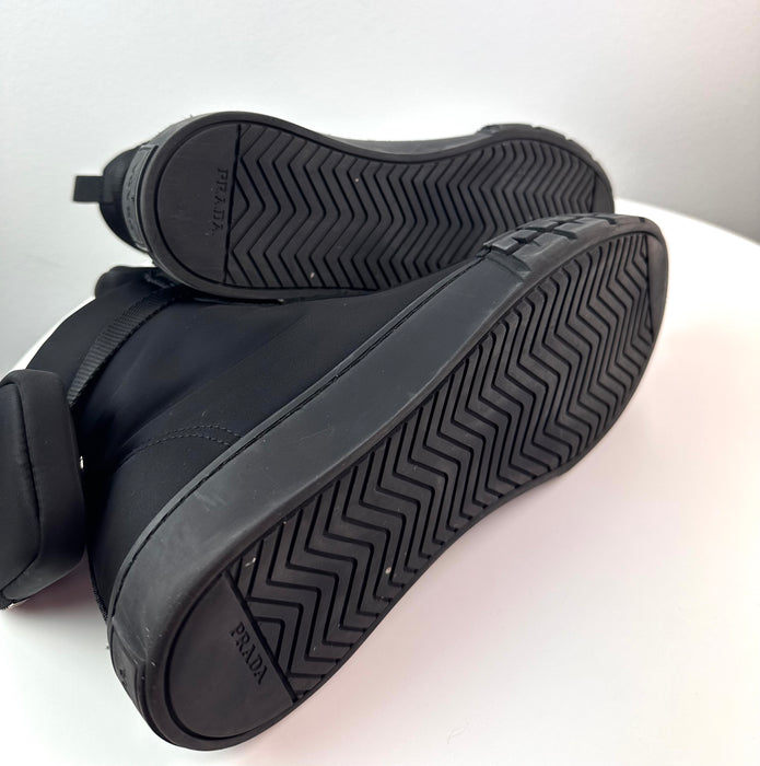 Prada Wheel Re-Nylon High-Top Sneakers with Zipper