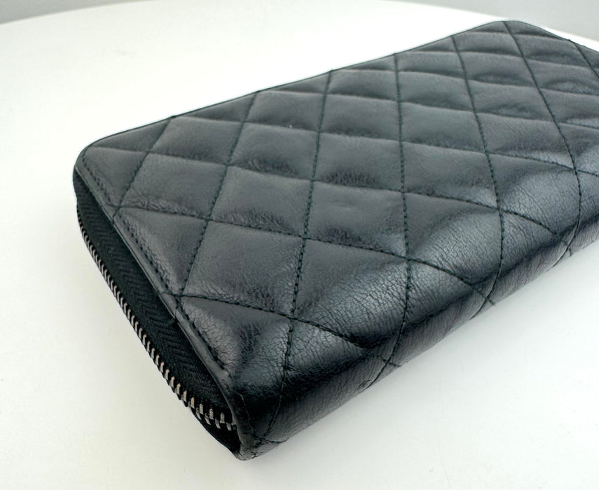 Chanel Calfskin Zip Wallet Black with black hardware