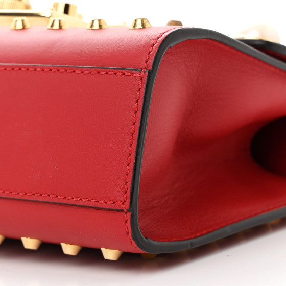 Gucci Calfskin Studded Small Padlock Shoulder Bag Hibiscus Red