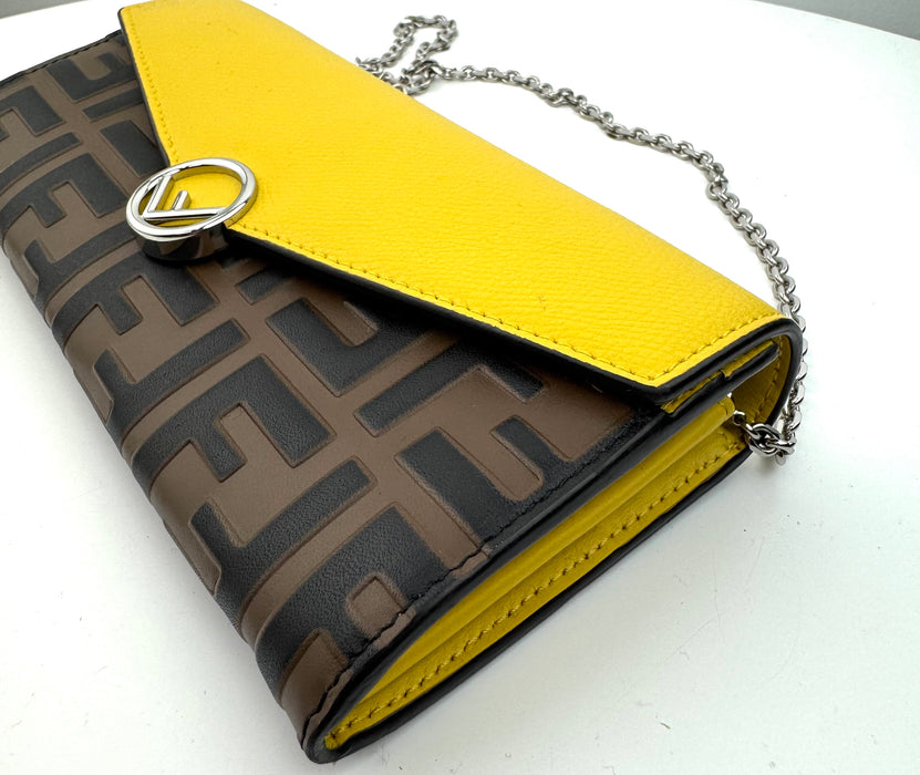 Fendi Continental Wallet with Chain in Yellow Leather