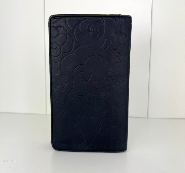 Chanel Camellia embossed lambskin leather flap wallet