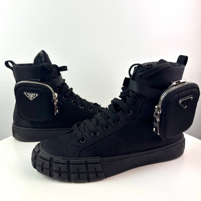 Prada Wheel Re-Nylon High-Top Sneakers with Zipper