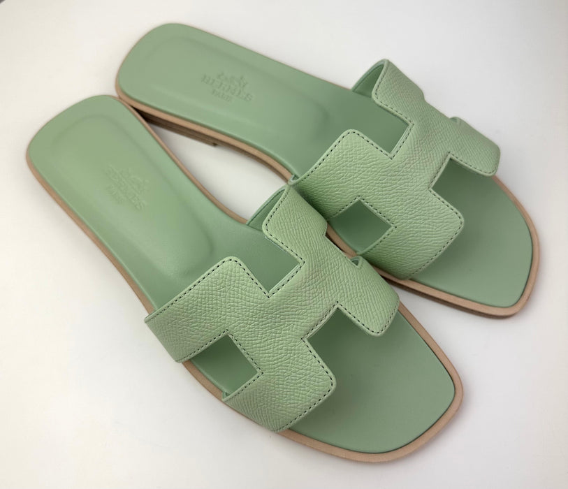 Hermes Epsom Oran Sandals Vert Jade