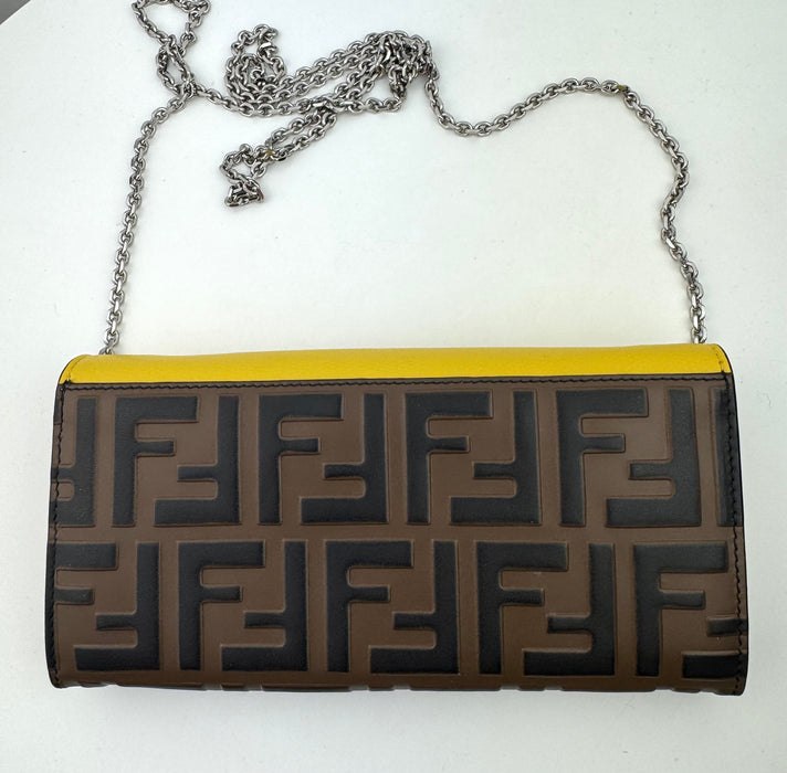 Fendi Continental Wallet with Chain in Yellow Leather