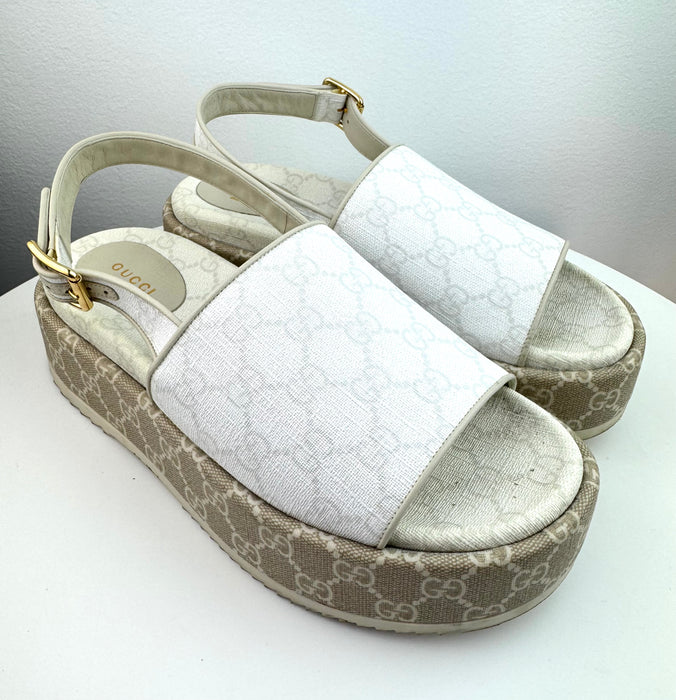 Gucci GG Supreme Monogram  Angelina Platform Slingback Sandals Mystic
