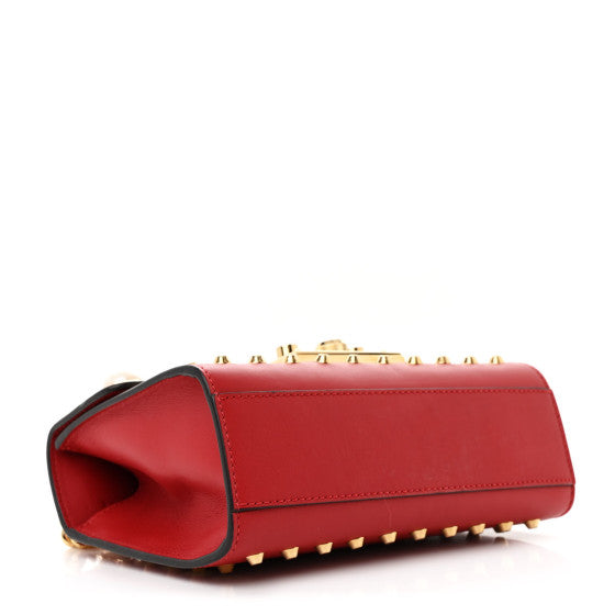 Gucci Calfskin Studded Small Padlock Shoulder Bag Hibiscus Red