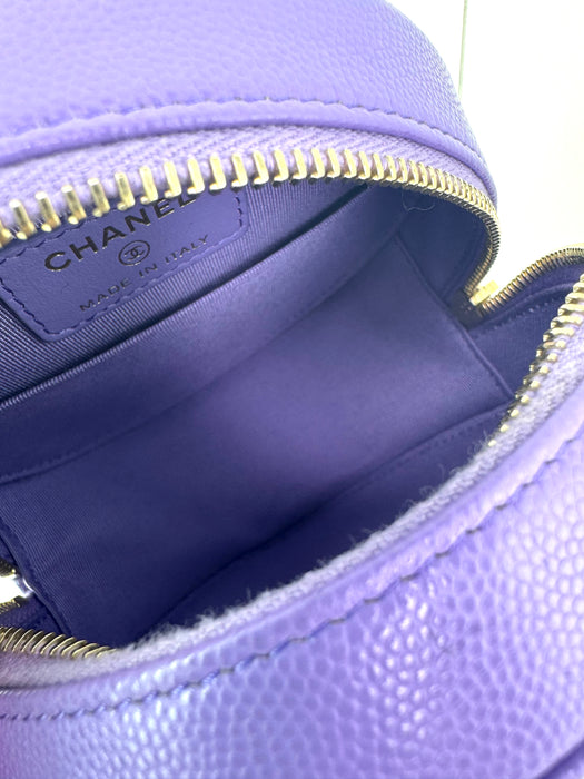 Caviar Quilted Round Clutch With Chain Purple