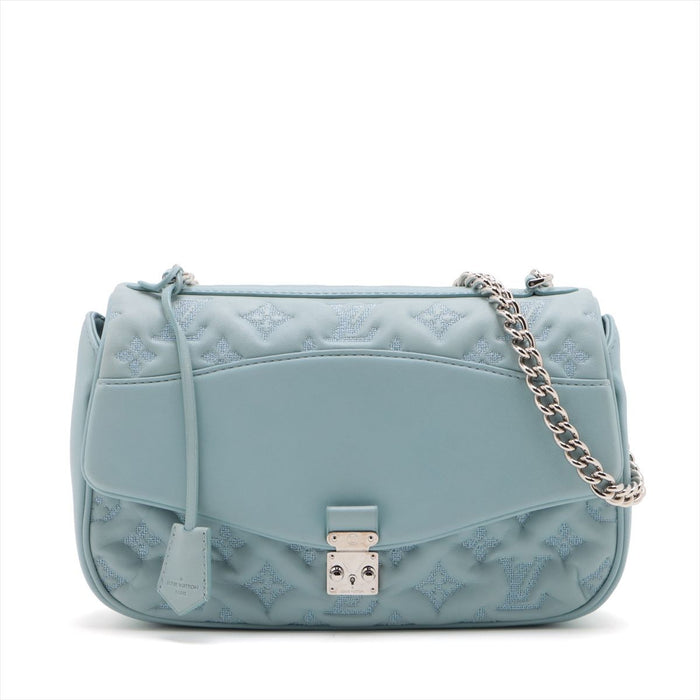 Louis Vuitton Embroidered Monogram Lambskin Mama Broderie Shoulder Bag Blue Leather