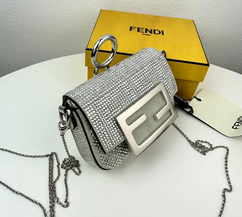 Fendi Nano Baguette Charm Silver crystals charm