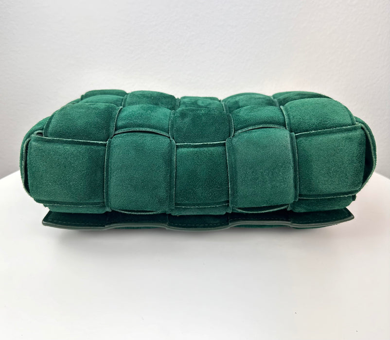 Bottega Veneta Chain Cassette Padded Suede Shoulder Bag Green