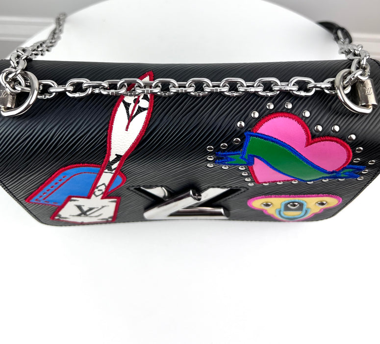 Louis Vuitton Epi Travel Stickers Twist Shoulder Bag MM Black