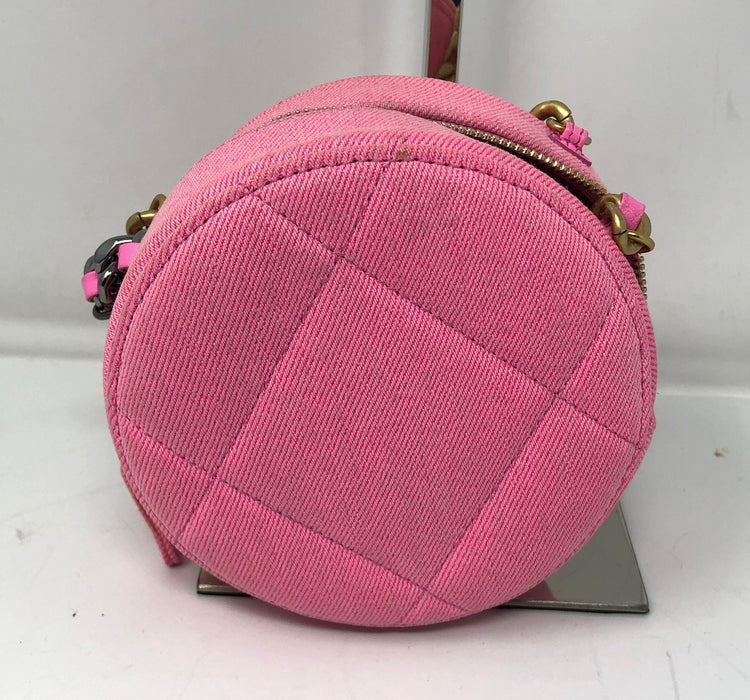 Chanel 19 Round Clutch with Chain Quilted Denim