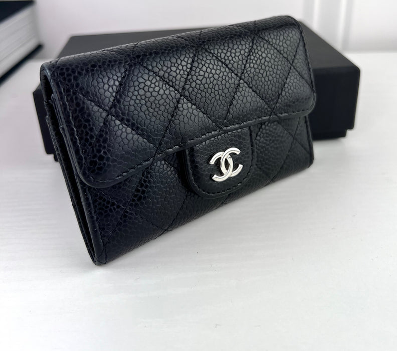 Chanel Caviar Quilted Flap Card Holder Wallet Black