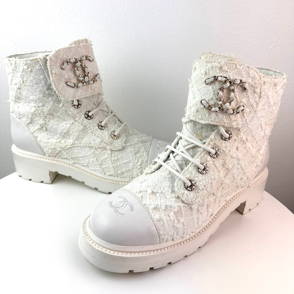 Chanel white booties shop