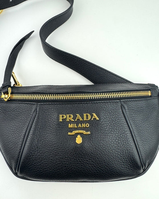 Prada Black Vitello Daino Leather Belt Bag