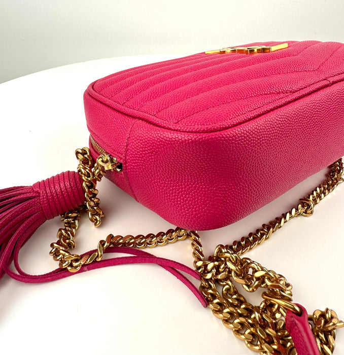 Saint laurent Mini Lou Quilted Leather Crossbody Bag Fuschia