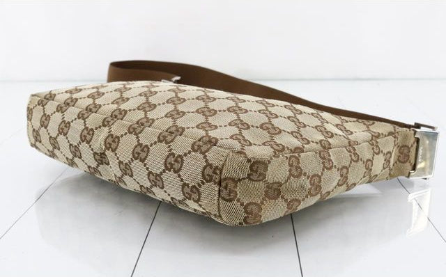 Gucci Gg Canvas Leather Shoulder Bag Beige