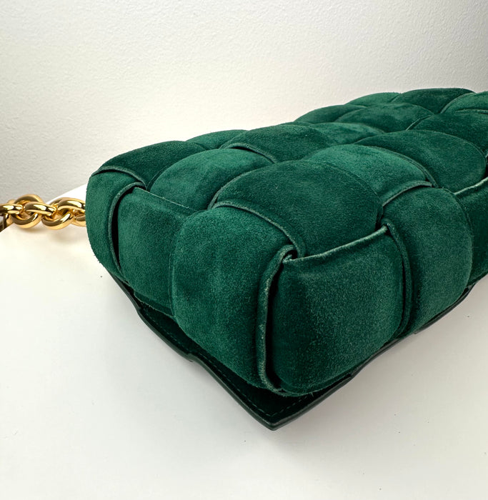 Bottega Veneta Chain Cassette Padded Suede Shoulder Bag Green