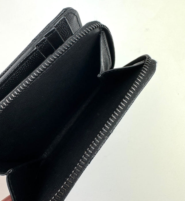 Saint Laurent Matelasse Chevron Monogram Compact Zip Around Wallet Black
