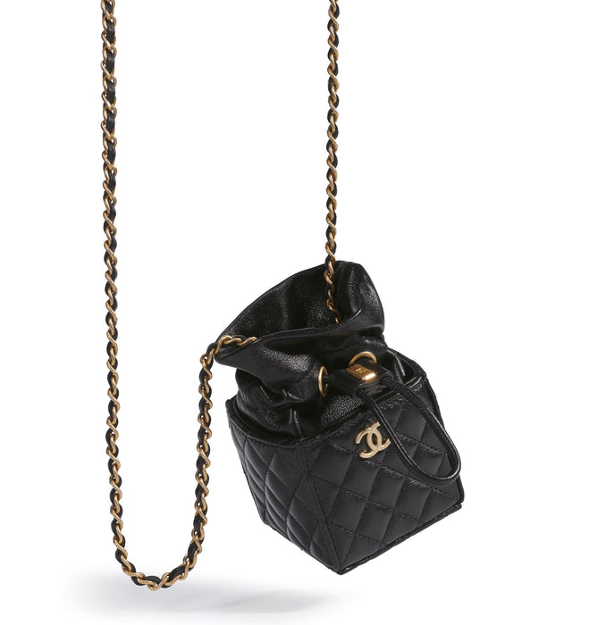 Chanel Black Quilted Leather Micro Drawstring CC Bucket Bag