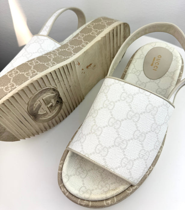 Gucci GG Supreme Monogram  Angelina Platform Slingback Sandals Mystic
