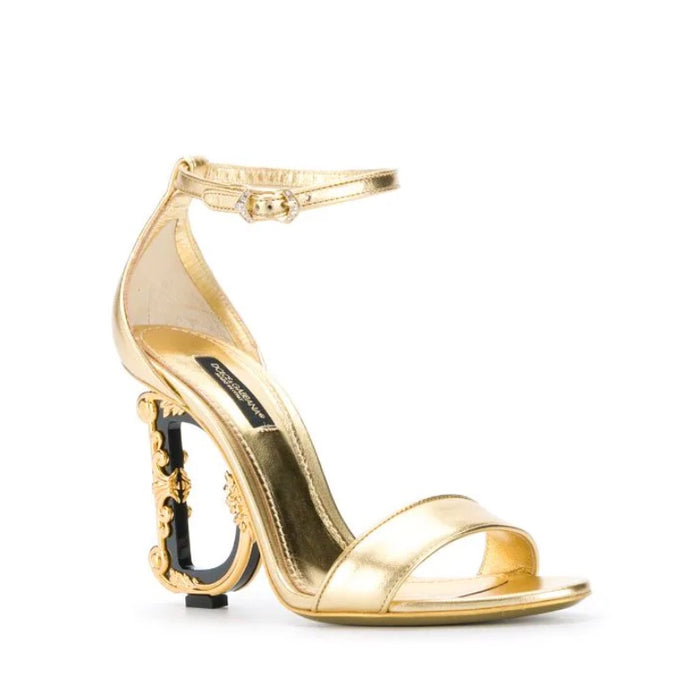 Dolce & Gabbana Gold Sandals with DG Baroque Heel