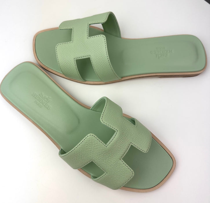 Hermes Epsom Oran Sandals Vert Jade