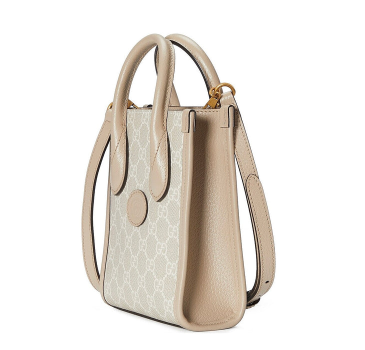 Gucci GG Supreme Monogram Textured Calfskin Mini Retro Interlocking G Tote Bag