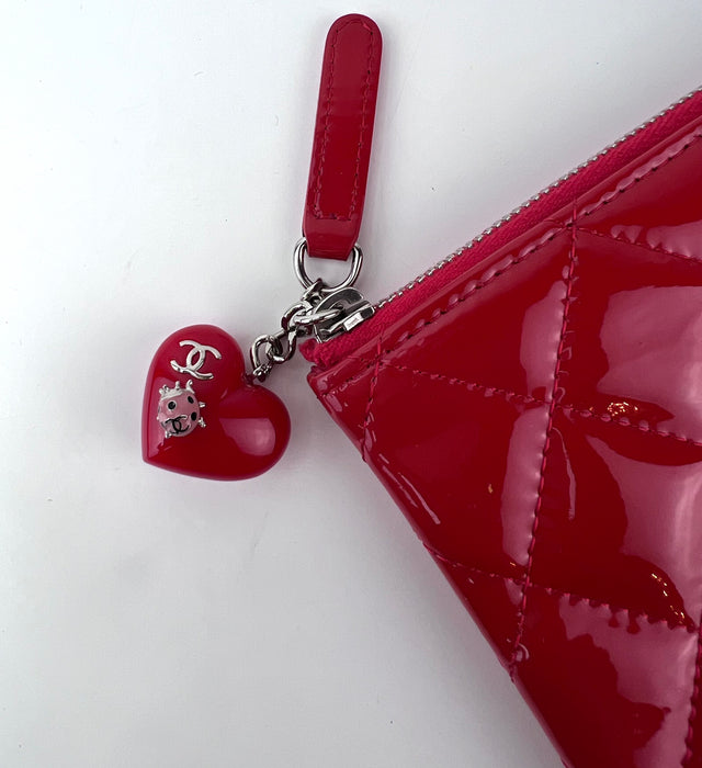 Chanel Patent Calfskin Quilted Valentine Hearts Medium O Case Red