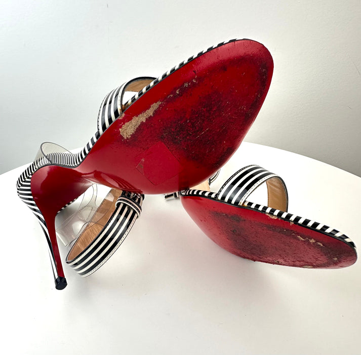 Christian Louboutin Jonatina 100mm Striped Patent Illusion Red Sole Sandals